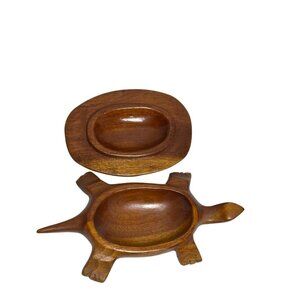 Hand Carved Wooden Turtle Trinket Box | Rustic Suar Wood Jewelry Dish | Coastal